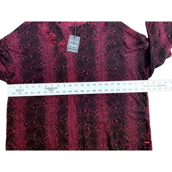 N:Philanthropy Women M Olympia Distressed Sweatshirt Burgundy Snake Print NWT - Picture 3 of 7